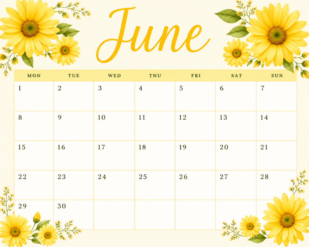 God's Yellow Daisy monthly calendar